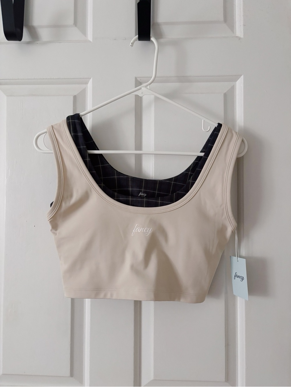 Fancy Reversible Scoop Sports Bra in Cream/Black